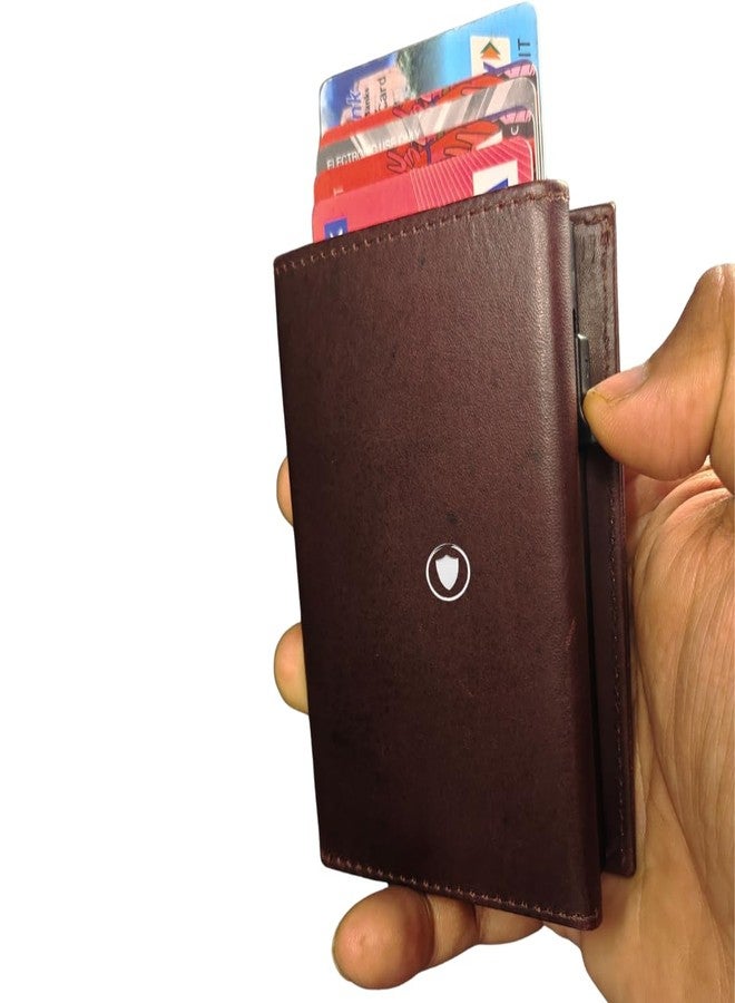Bracevor Premium Popup Card Holder Trifold Leather Wallet for Men Women - Auburn |4 Pockets+ID Window+Currency Slot + Coin Pocket | RFID & NFC Blocking | Magnetic Closure - Image 2